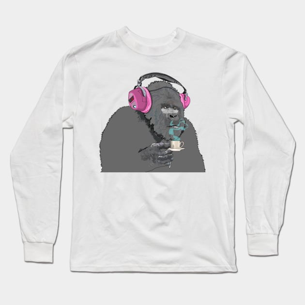 Gorilla sipping expresso Long Sleeve T-Shirt by M[ ]